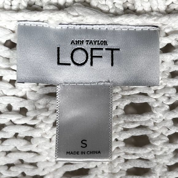 Ann Taylor Loft Sz S Long-Sleeve Open Knit Sweater White 100% Cotton V-Neck - Picture 5 of 10
